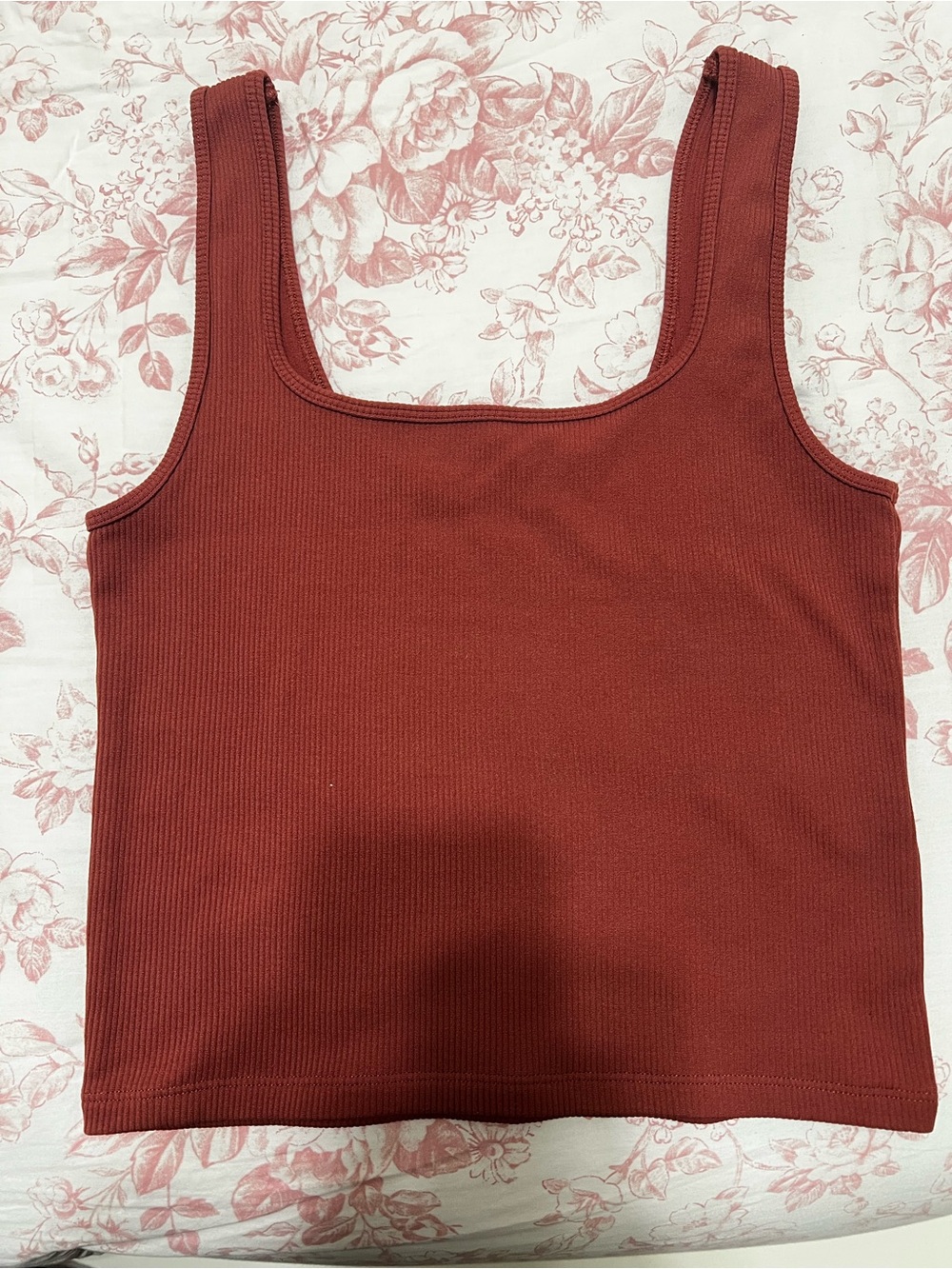 Abercrombie & Fitch Ribbed Square-Neck Crop Tank - Rust Red/Mauve